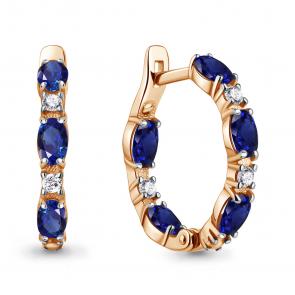 Серьги из золочёного серебра AQUAMARINE с фианитом и гидротермальным сапфиром А450022АБ-п фото