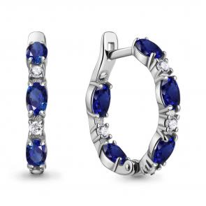 Серебряные серьги AQUAMARINE с фианитом и гидротермальным сапфиром А450022АБ фото
