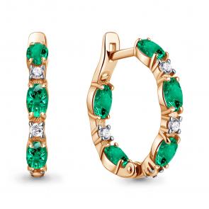 Серьги из золочёного серебра AQUAMARINE с фианитом и гидротермальным изумрудом А450022АГ-п фото