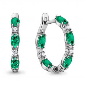 Серебряные серьги AQUAMARINE с фианитом и гидротермальным изумрудом А450022АГ фото