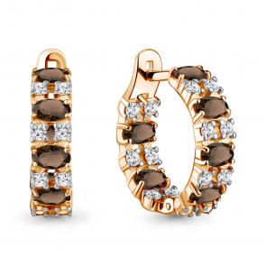 Серьги из золочёного серебра AQUAMARINE с фианитом и кварцем А45002301А-п фото