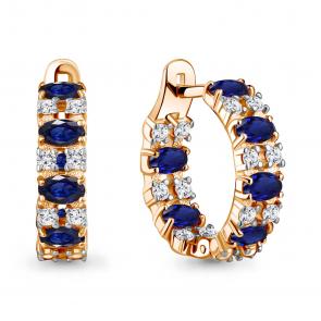 Серьги из золочёного серебра AQUAMARINE с фианитом и гидротермальным сапфиром А450023АБ-п фото