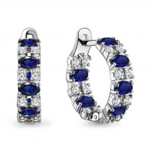 Серебряные серьги AQUAMARINE с фианитом и гидротермальным сапфиром А450023АБ фото