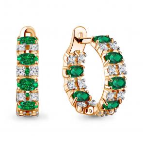 Серьги из золочёного серебра AQUAMARINE с фианитом и гидротермальным изумрудом А450023АГ-п фото