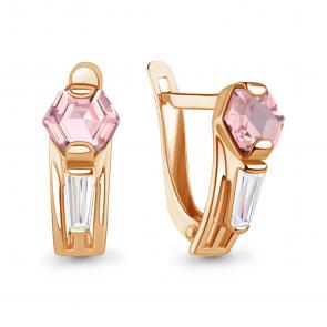 Серьги из золочёного серебра AQUAMARINE с фианитом и морганитом А45002590-п фото