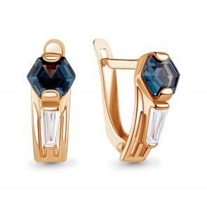 Серьги из золочёного серебра AQUAMARINE с фианитом и Лондон топазом А45002593-п фото