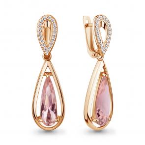 Серьги из золочёного серебра AQUAMARINE с фианитом и морганитом А45003090А-п фото