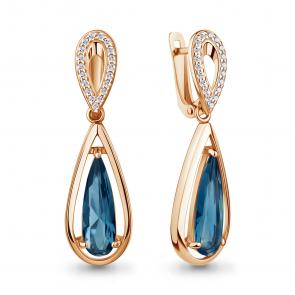 Серьги из золочёного серебра AQUAMARINE с фианитом и Лондон топазом А45003093А-п фото
