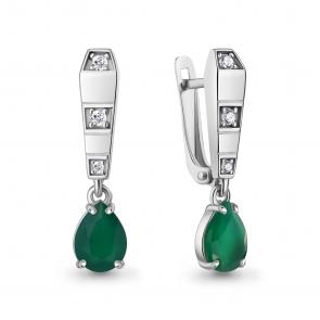 Серебряные серьги AQUAMARINE с фианитом и агатом А45003409А фото