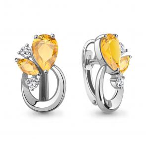 Серебряные серьги AQUAMARINE с фианитом и цитрином А45003806А фото
