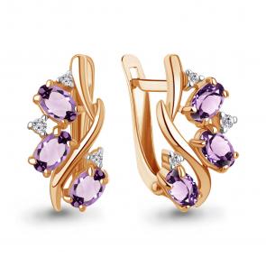 Серьги из золочёного серебра AQUAMARINE с фианитом и аметистом А45004204А-п фото
