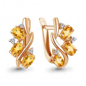 Серьги из золочёного серебра AQUAMARINE с фианитом и цитрином А45004206А-п фото