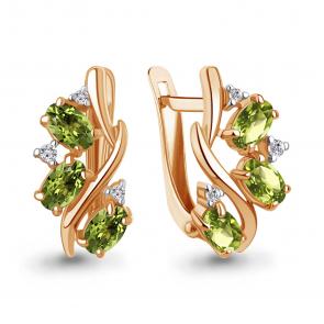 Серьги из золочёного серебра AQUAMARINE с фианитом и хризолитом А45004207А-п фото