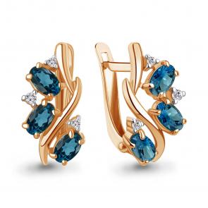 Серьги из золочёного серебра AQUAMARINE с фианитом и Лондон топазом А45004208А-п фото