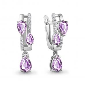 Серебряные серьги AQUAMARINE с фианитом и аметистом А45004804А фото