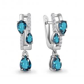 Серебряные серьги AQUAMARINE с фианитом и Лондон топазом А45004808А фото