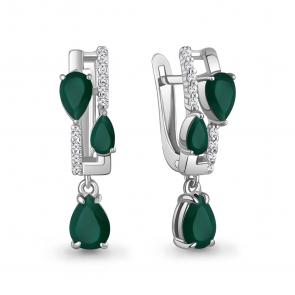 Серебряные серьги AQUAMARINE с фианитом и агатом А45004809А фото