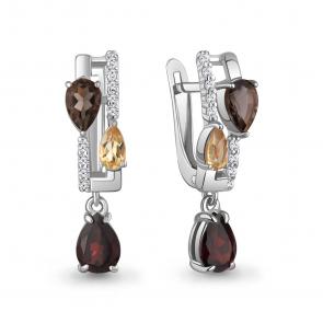Серебряные серьги AQUAMARINE с фианитом, цитрином, гранатом и кварцем А45004847А фото