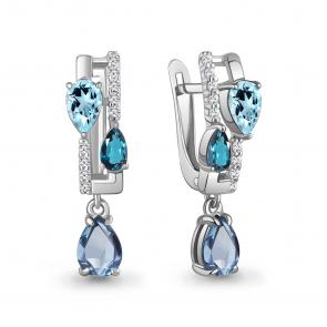 Серебряные серьги AQUAMARINE с топазом, фианитом и Лондон топазом А45004866А фото