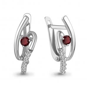 Серебряные серьги AQUAMARINE с фианитом и гранатом А45005003А фото