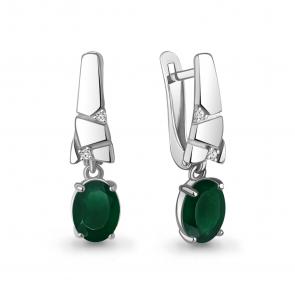 Серебряные серьги AQUAMARINE с фианитом и агатом А45008409А фото