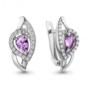 Серебряные серьги AQUAMARINE с фианитом и аметистом А45008804А фото