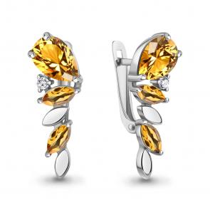 Серебряные серьги AQUAMARINE с фианитом и цитрином А45009006А фото