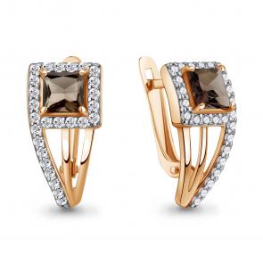 Серьги из золочёного серебра AQUAMARINE с фианитом и кварцем А45009201А-п фото