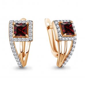 Серьги из золочёного серебра AQUAMARINE с фианитом и гранатом А45009203А-п фото