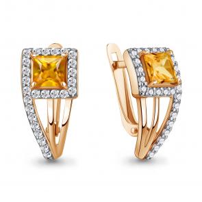 Серьги из золочёного серебра AQUAMARINE с фианитом и цитрином А45009206А-п фото