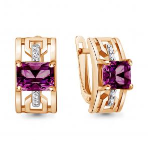 Серьги из золочёного серебра AQUAMARINE с фианитом и аметистом А45009584А-п фото