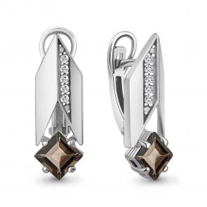 Серебряные серьги AQUAMARINE с фианитом и кварцем А45009701А фото