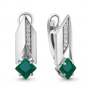 Серебряные серьги AQUAMARINE с фианитом и агатом А45009709А фото