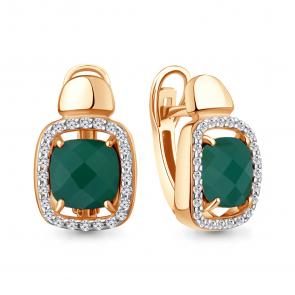 Серьги из золочёного серебра AQUAMARINE с фианитом и агатом А45009909А-п фото