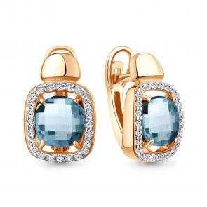 Серьги из золочёного серебра AQUAMARINE с фианитом и турмалином А45009988А-п фото