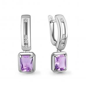 Серебряные серьги AQUAMARINE с фианитом и аметистом А45011404 фото