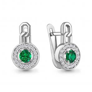 Серебряные серьги AQUAMARINE с фианитом и гидротермальным изумрудом А450118АГ фото