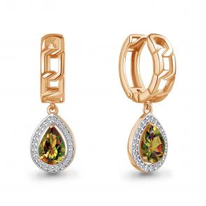 Серьги из золочёного серебра AQUAMARINE с фианитом и султанитом А45011919А-пк фото