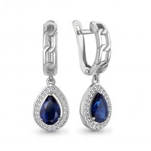 Серебряные серьги AQUAMARINE с фианитом и гидротермальным сапфиром А450119АБ фото
