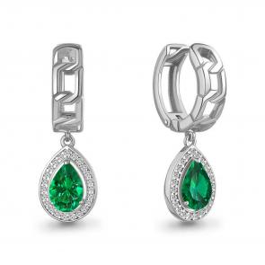 Серебряные серьги AQUAMARINE с фианитом и гидротермальным изумрудом А450119АГ фото