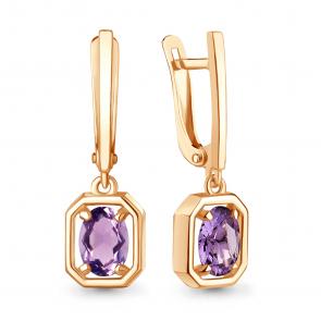 Серьги из золочёного серебра AQUAMARINE с аметистом А45012104-п фото