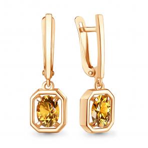 Серьги из золочёного серебра AQUAMARINE с цитрином А45012106-п фото