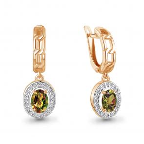 Серьги из золочёного серебра AQUAMARINE с фианитом и султанитом А45012219А-пк фото