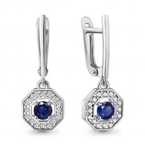 Серебряные серьги AQUAMARINE с фианитом и гидротермальным сапфиром А450124АБ фото