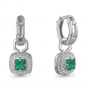 Серебряные серьги-трансформеры AQUAMARINE с агатом и фианитом А45012609А фото