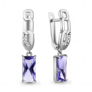 Серебряные серьги AQUAMARINE с фианитом и танзанитом А450127603А фото