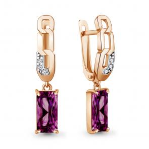 Серьги из золочёного серебра AQUAMARINE с фианитом и аметистом А45012784А-п фото