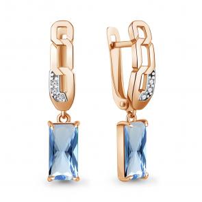 Серьги из золочёного серебра AQUAMARINE с фианитом и турмалином А45012788А-п фото