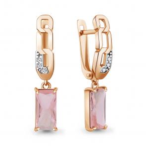 Серьги из золочёного серебра AQUAMARINE с фианитом и морганитом А45012790А-п фото