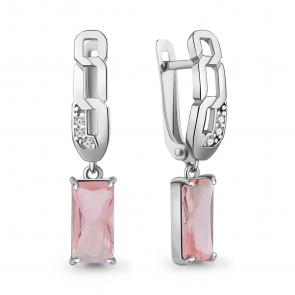 Серебряные серьги AQUAMARINE с фианитом и морганитом А45012790А фото